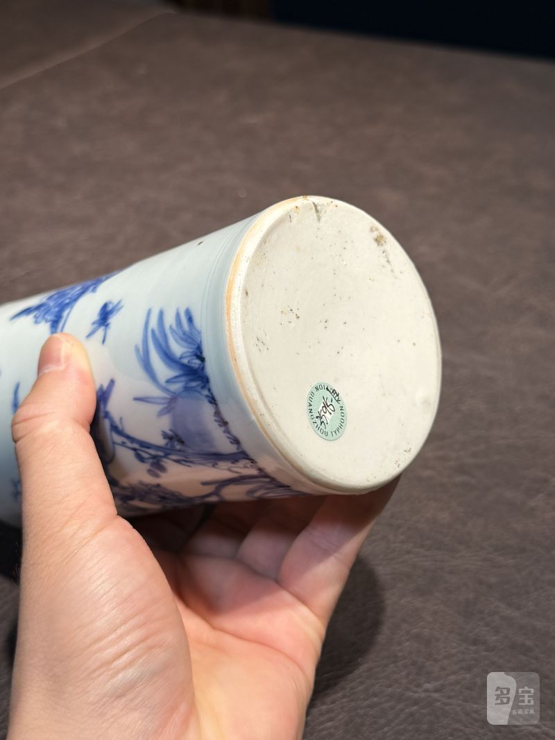 明崇祯 青花花鸟图笔筒 - 图11